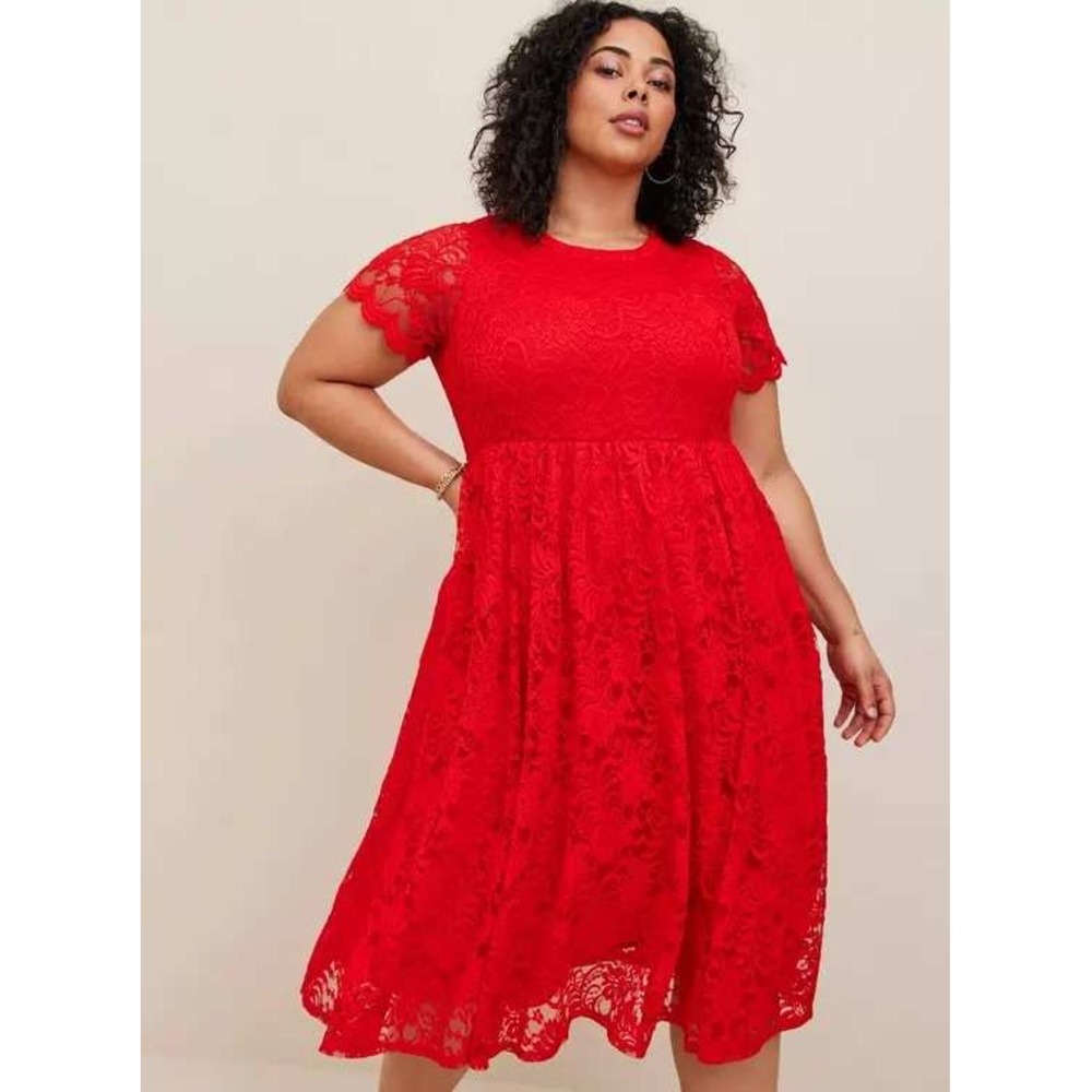 Torrid new red fit n flare flowy mid lace romantic vamp party valentine 2X dress